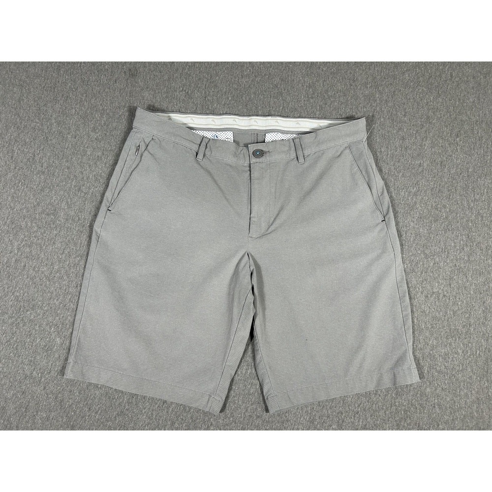 Tommy Bahama Men's 35 Gray Stretch Chino Flat Front Shorts Marlin Logo Casual